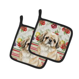 Fawn Pekingese Vegetables Pair of Pot Holders Pair 7.5x7.5 Quilted Insulated Hot Pads Decorative Kitchen Gift Made in USA